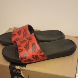Nike Black and Red Slide Sandals